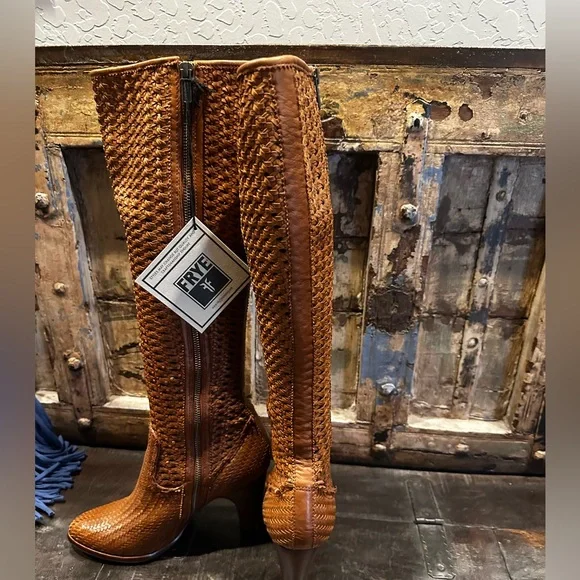 Tan Woven Knee-High Boots - Picture 4 of 7